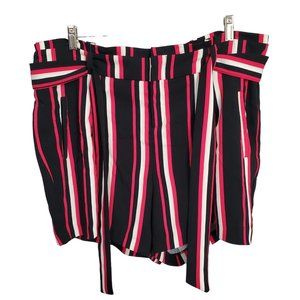 Torrid Size 16 Shorts Belt Crepe Paperbag High Waist Stretch Stripe Black Pink